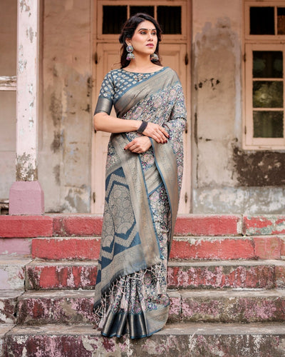 Pure Banarasi Silk Saree Weaved With Golden Zari Comes With Tassels - Almaari Fashion