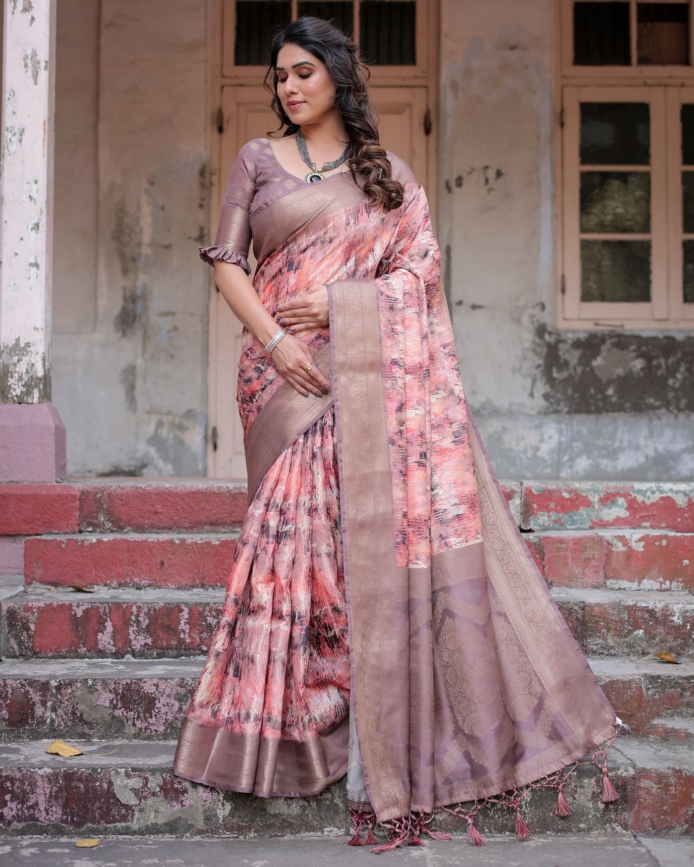 Pure Banarasi Silk Saree Weaved With Golden Zari Comes With Tassels - Almaari Fashion