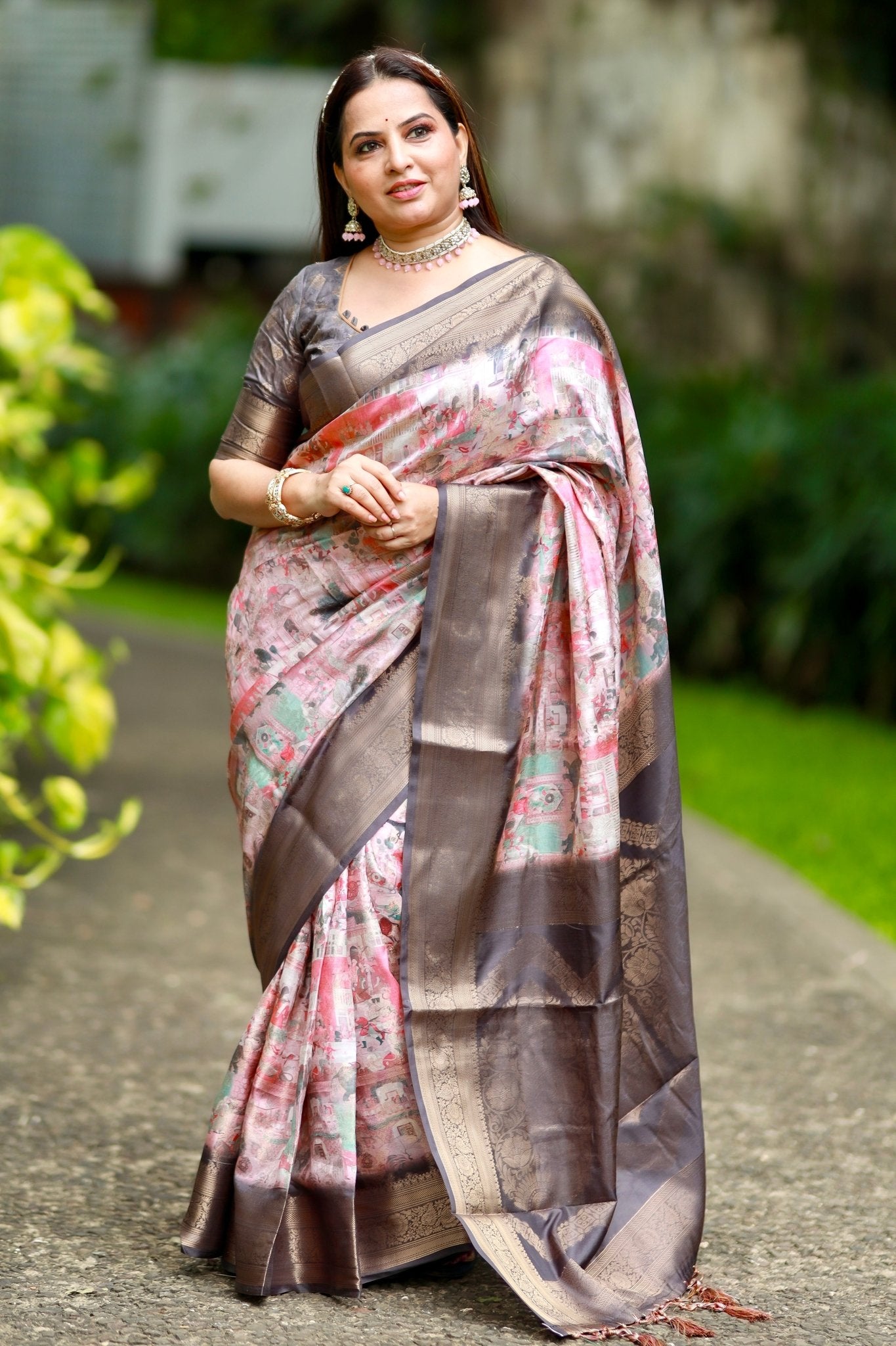 Pure Banarasi Silk Saree Weaved With Golden Zari Comes With Tassels - Almaari Fashion