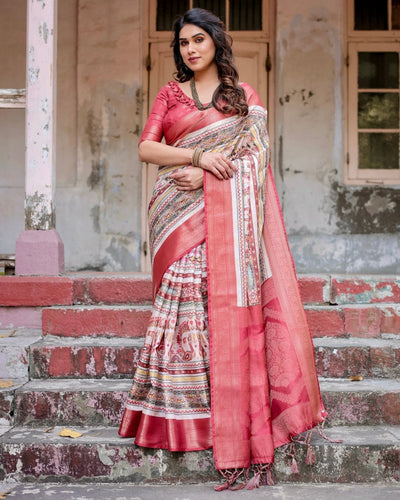 Pure Banarasi Silk Saree Weaved With Golden Zari Comes With Tassels - Almaari Fashion