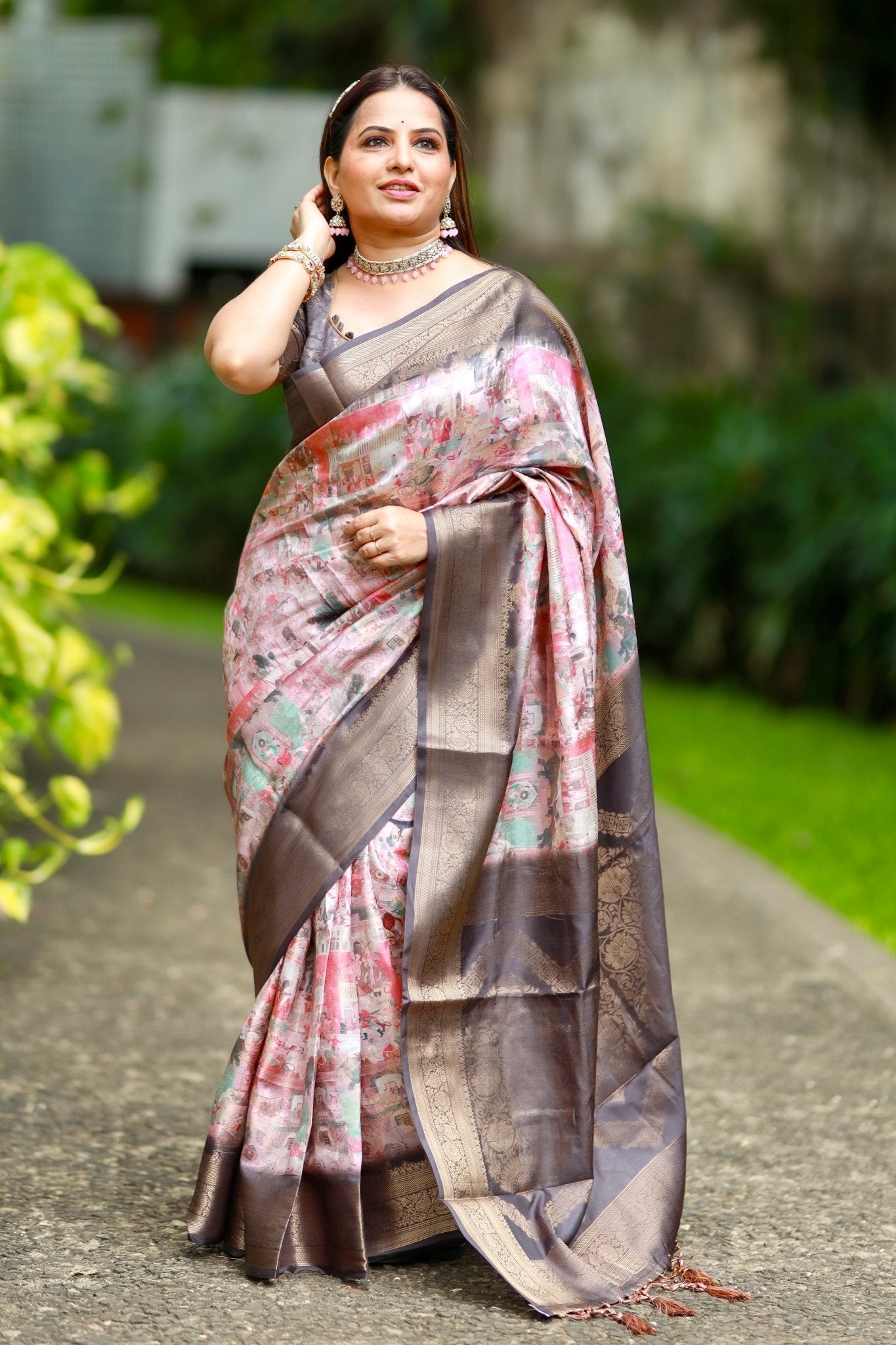 Pure Banarasi Silk Saree Weaved With Golden Zari Comes With Tassels - Almaari Fashion