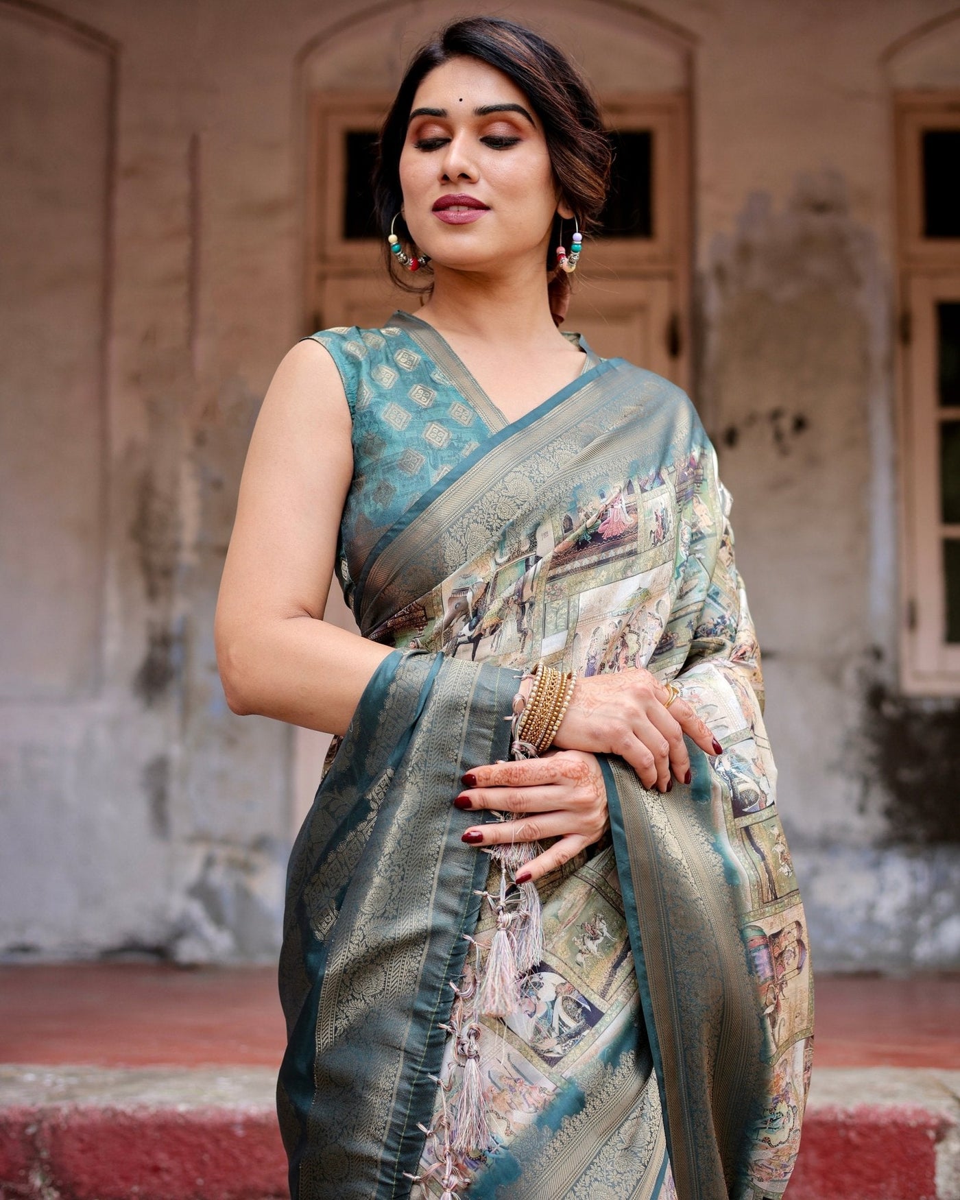 Pure Banarasi Silk Saree Weaved With Golden Zari Comes With Tassels - Almaari Fashion