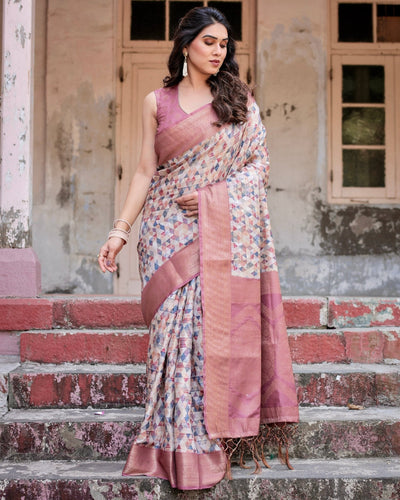 Pure Banarasi Silk Saree Weaved With Golden Zari Comes With Tassels - Almaari Fashion