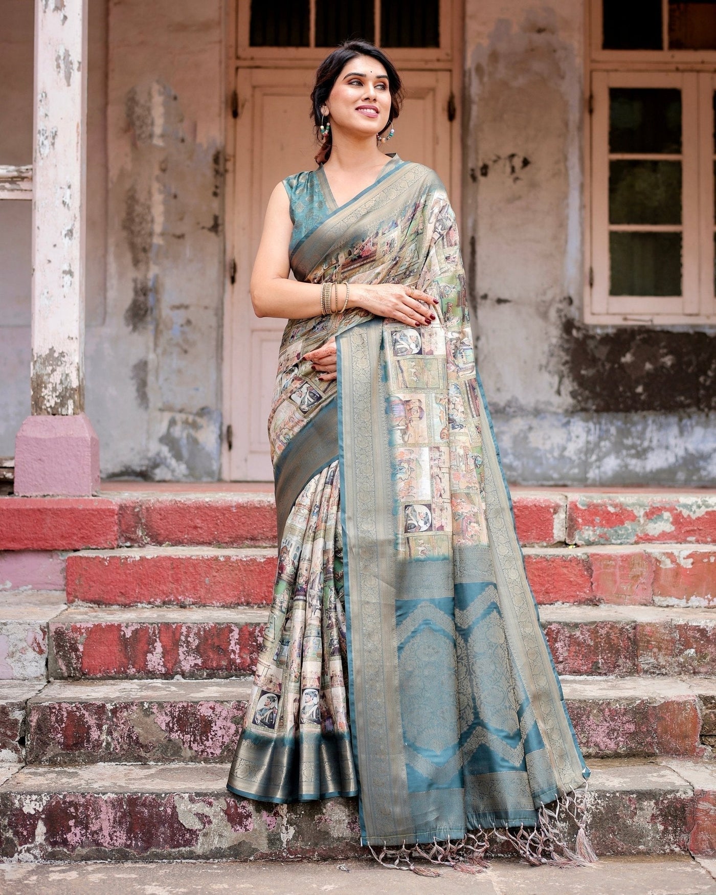 Pure Banarasi Silk Saree Weaved With Golden Zari Comes With Tassels - Almaari Fashion