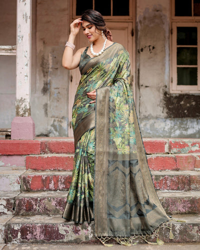 Pure Banarasi Silk Saree Weaved With Golden Zari Comes With Tassels - Almaari Fashion