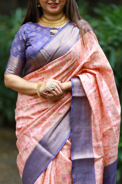 Pure Banarasi Silk Saree Weaved With Golden Zari Comes With Tassels - Almaari Fashion