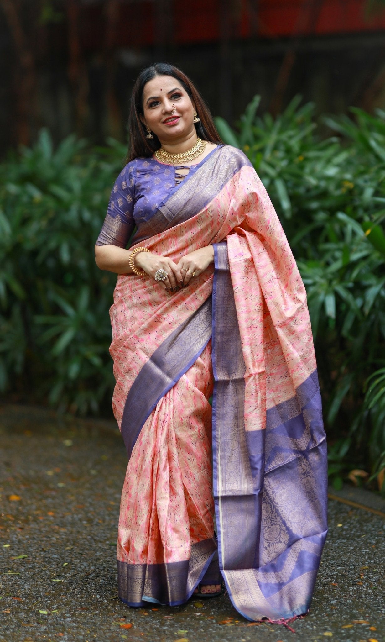 Pure Banarasi Silk Saree Weaved With Golden Zari Comes With Tassels - Almaari Fashion