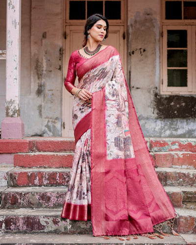 Pure Banarasi Silk Saree Weaved With Golden Zari Comes With Tassels - Almaari Fashion