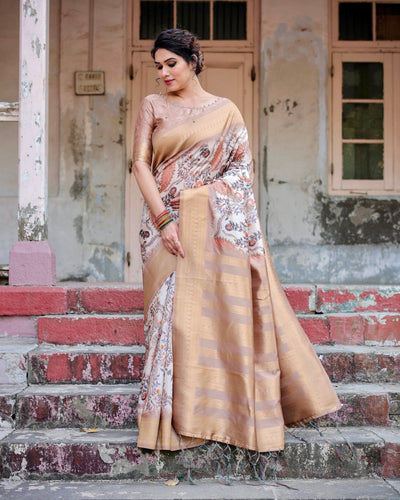 Pure Banarasi Silk Saree Weaved With Golden Zari Comes With Tassels - Almaari Fashion