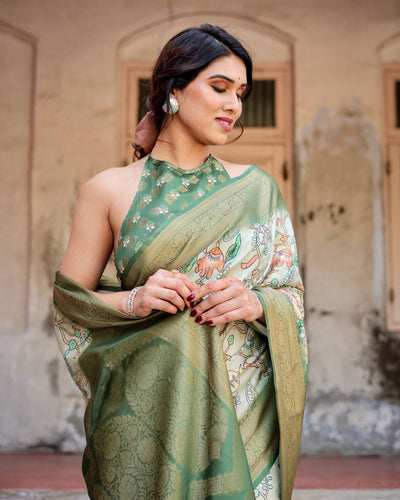 Pure Banarasi Silk Saree Weaved With Golden Zari Comes With Tassels - Almaari Fashion