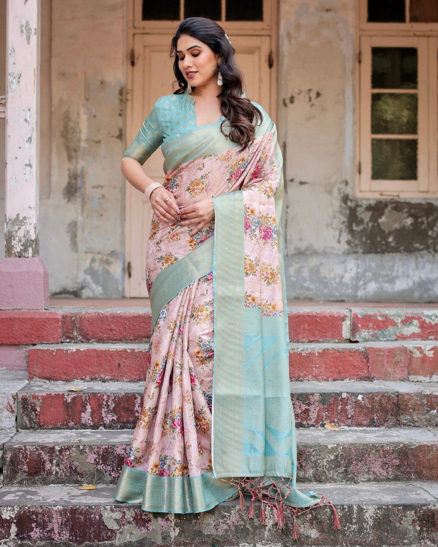 Pure Banarasi Silk Saree Weaved With Golden Zari Comes With Tassels - Almaari Fashion