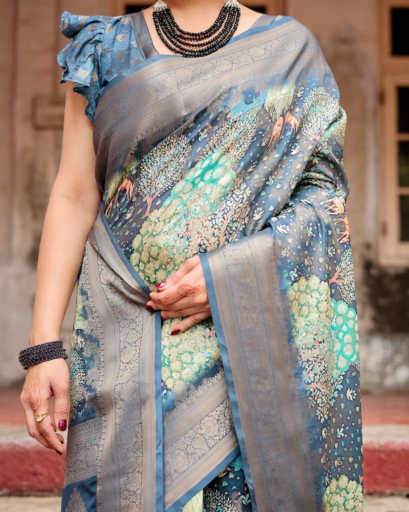 Pure Banarasi Silk Saree Weaved With Golden Zari Comes With Tassels - Almaari Fashion