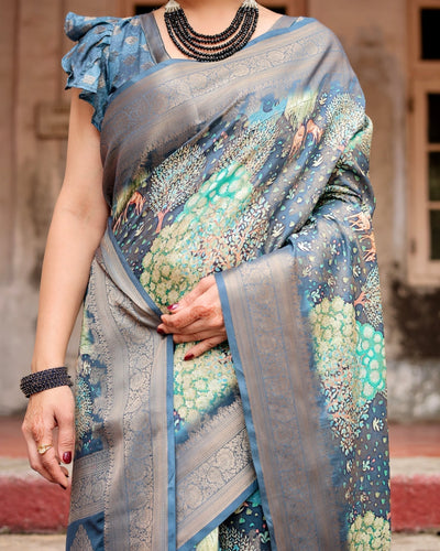 Pure Banarasi Silk Saree Weaved With Golden Zari Comes With Tassels - Almaari Fashion