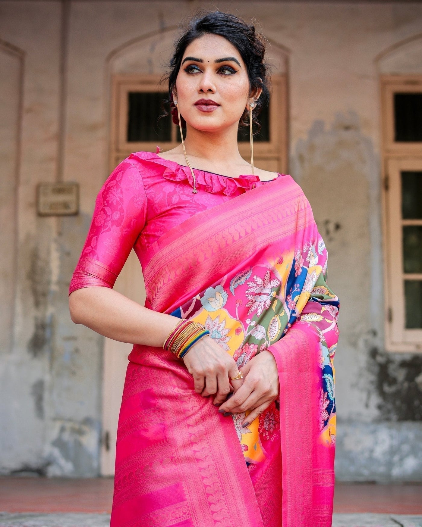 Pure Banarasi Silk Saree Weaved With Golden Zari Comes With Tassels - Almaari Fashion