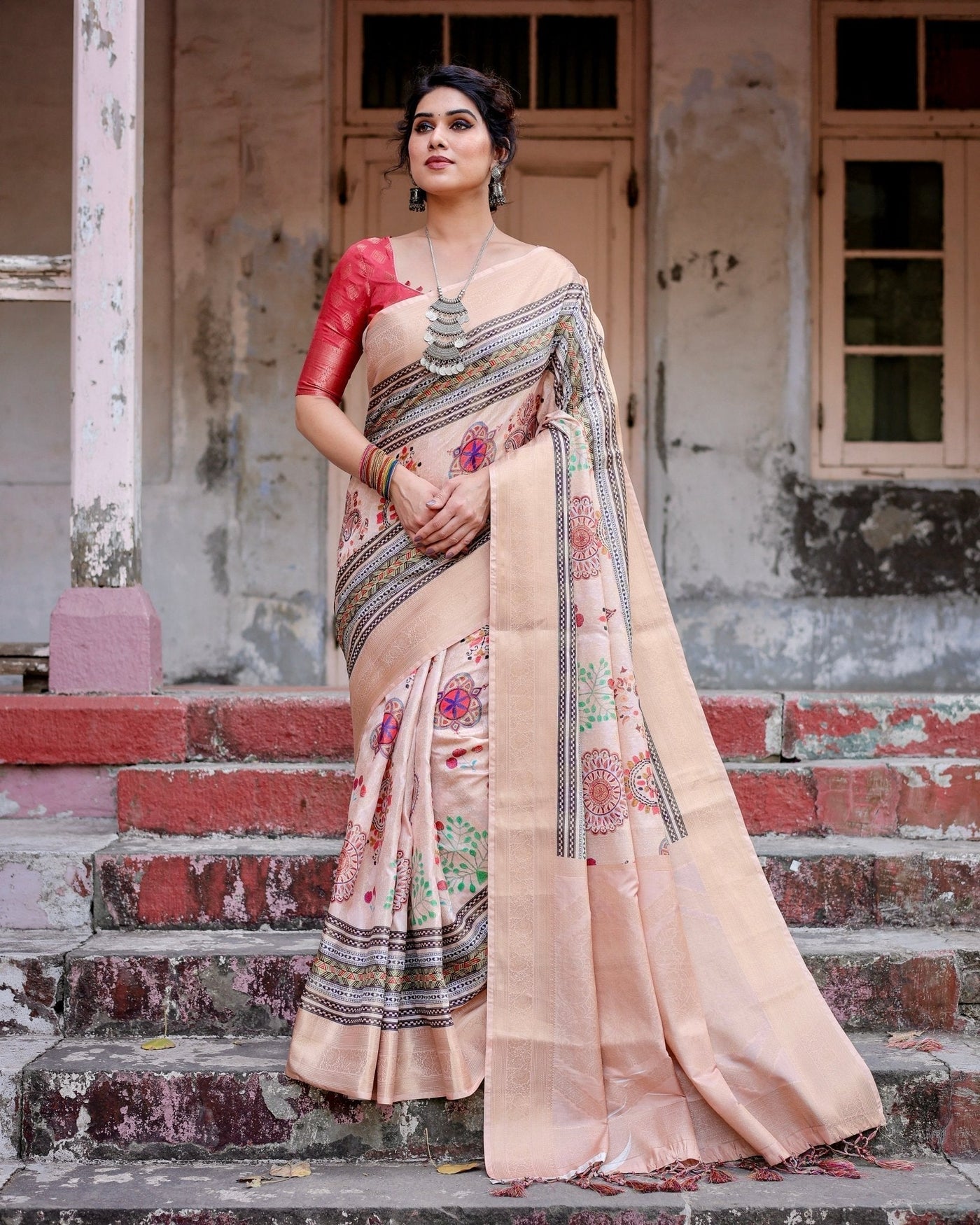 Pure Banarasi Silk Saree Weaved With Golden Zari Comes With Tassels - Almaari Fashion