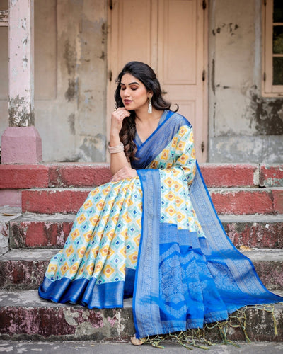 Pure Banarasi Silk Saree Weaved With Golden Zari Comes With Tassels - Almaari Fashion