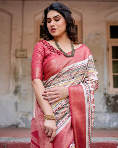 Pure Banarasi Silk Saree Weaved With Golden Zari Comes With Tassels - Almaari Fashion