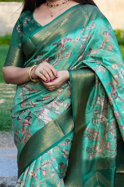 Pure Banarasi Silk Saree Weaved With Golden Zari Comes With Tassels - Almaari Fashion