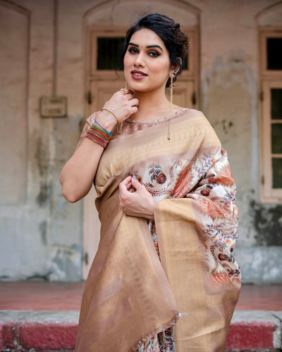 Pure Banarasi Silk Saree Weaved With Golden Zari Comes With Tassels - Almaari Fashion