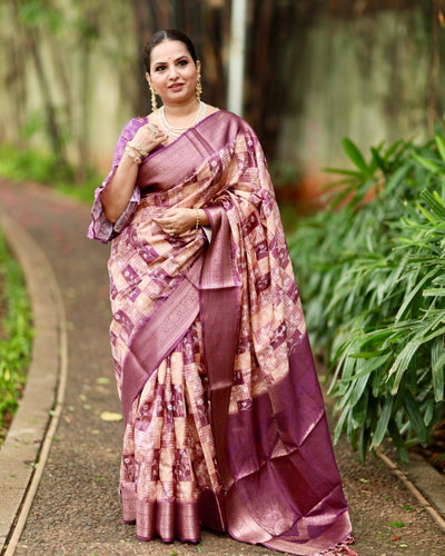 Pure Banarasi Silk Saree Weaved With Golden Zari Comes With Tassels - Almaari Fashion