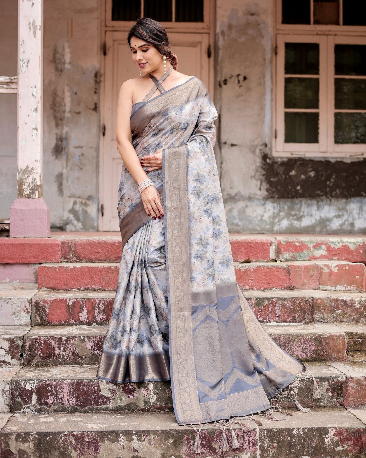 Pure Banarasi Silk Saree Weaved With Golden Zari Comes With Tassels - Almaari Fashion