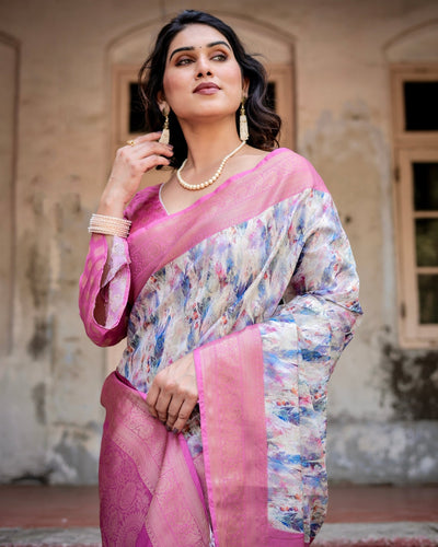 Pure Banarasi Silk Saree Weaved With Golden Zari Comes With Tassels - Almaari Fashion