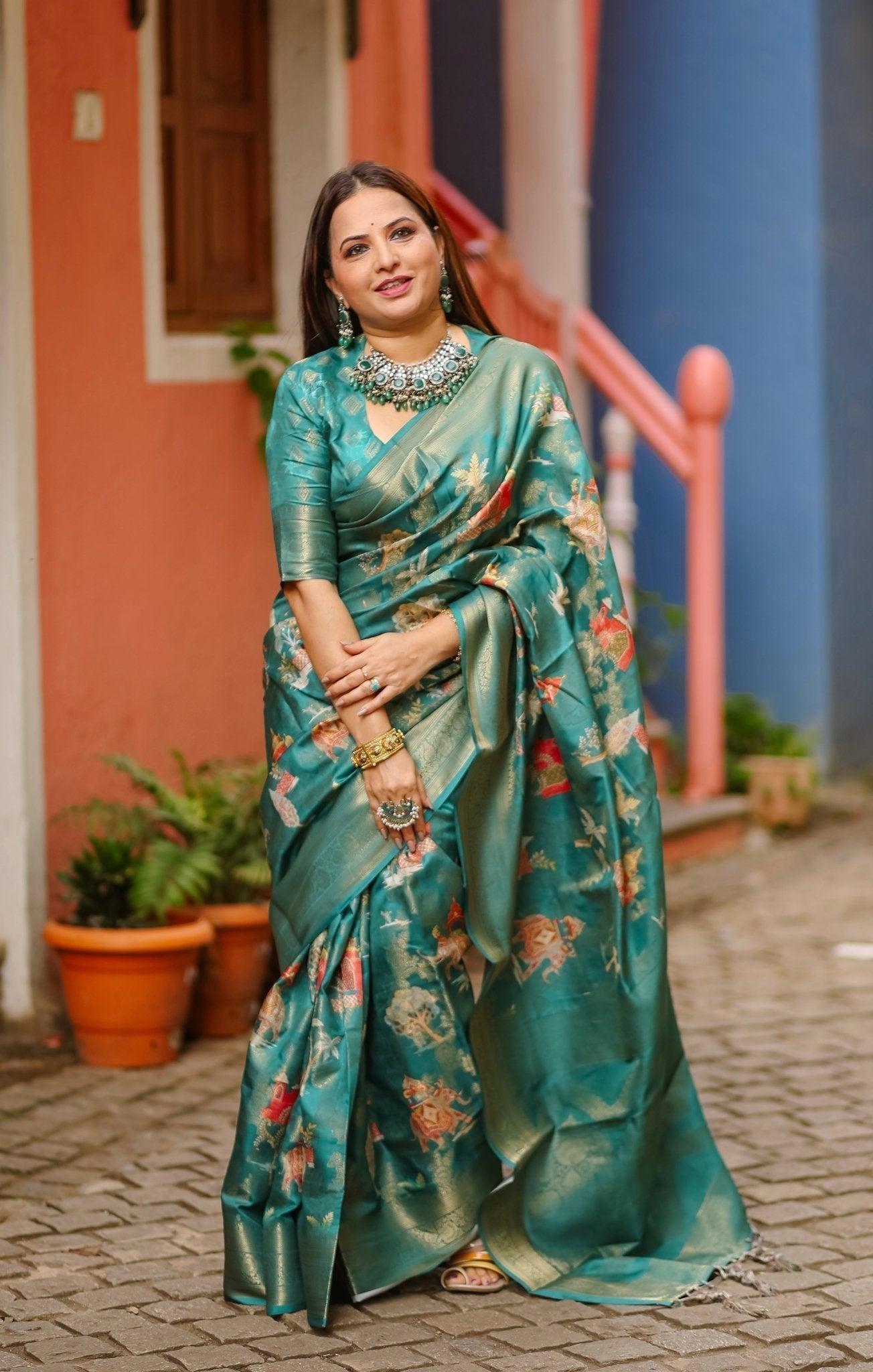 Pure Banarasi Silk Saree Weaved With Golden Zari Comes With Tassels - Almaari Fashion