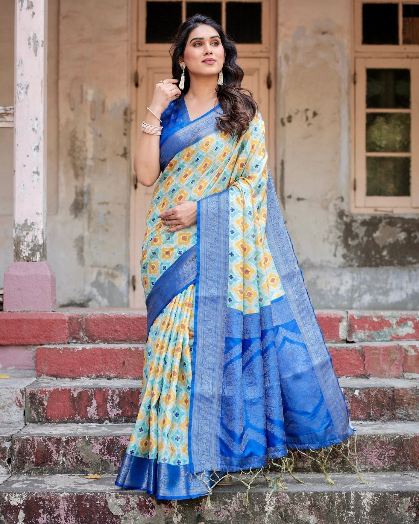 Pure Banarasi Silk Saree Weaved With Golden Zari Comes With Tassels - Almaari Fashion