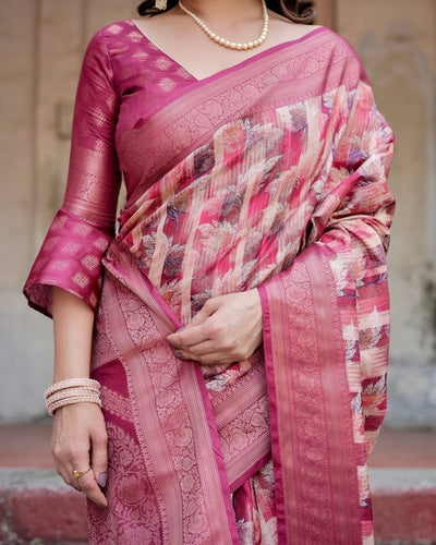 Pure Banarasi Silk Saree Weaved With Golden Zari Comes With Tassels - Almaari Fashion