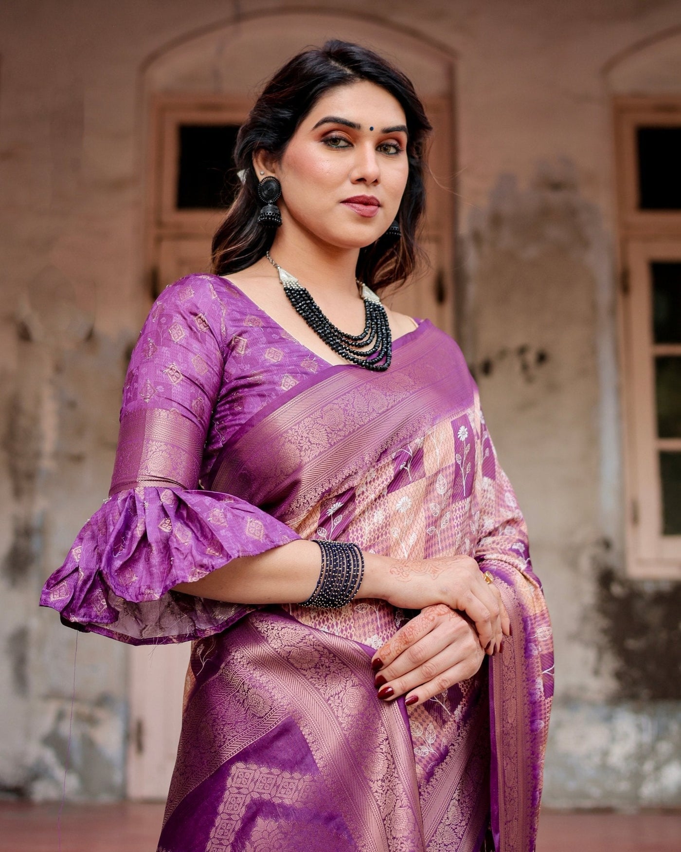 Pure Banarasi Silk Saree Weaved With Golden Zari Comes With Tassels - Almaari Fashion