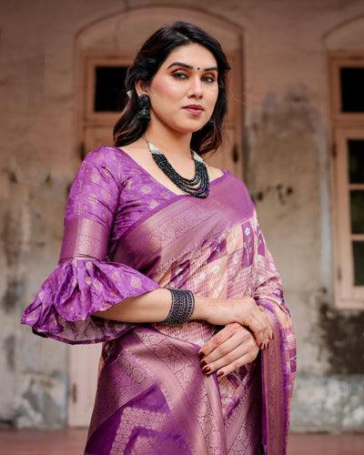 Pure Banarasi Silk Saree Weaved With Golden Zari Comes With Tassels - Almaari Fashion