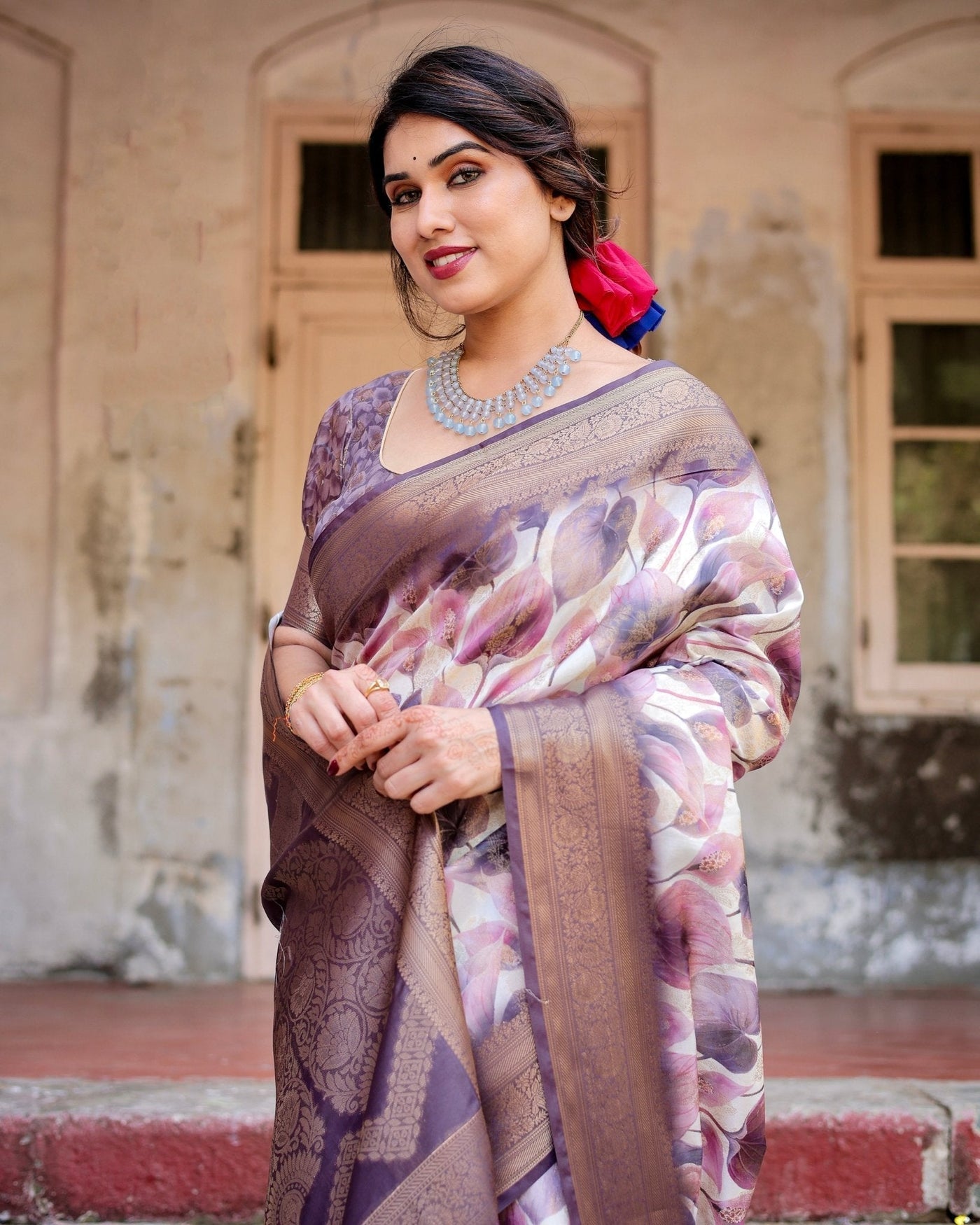 Pure Banarasi Silk Saree Weaved With Golden Zari Comes With Tassels - Almaari Fashion