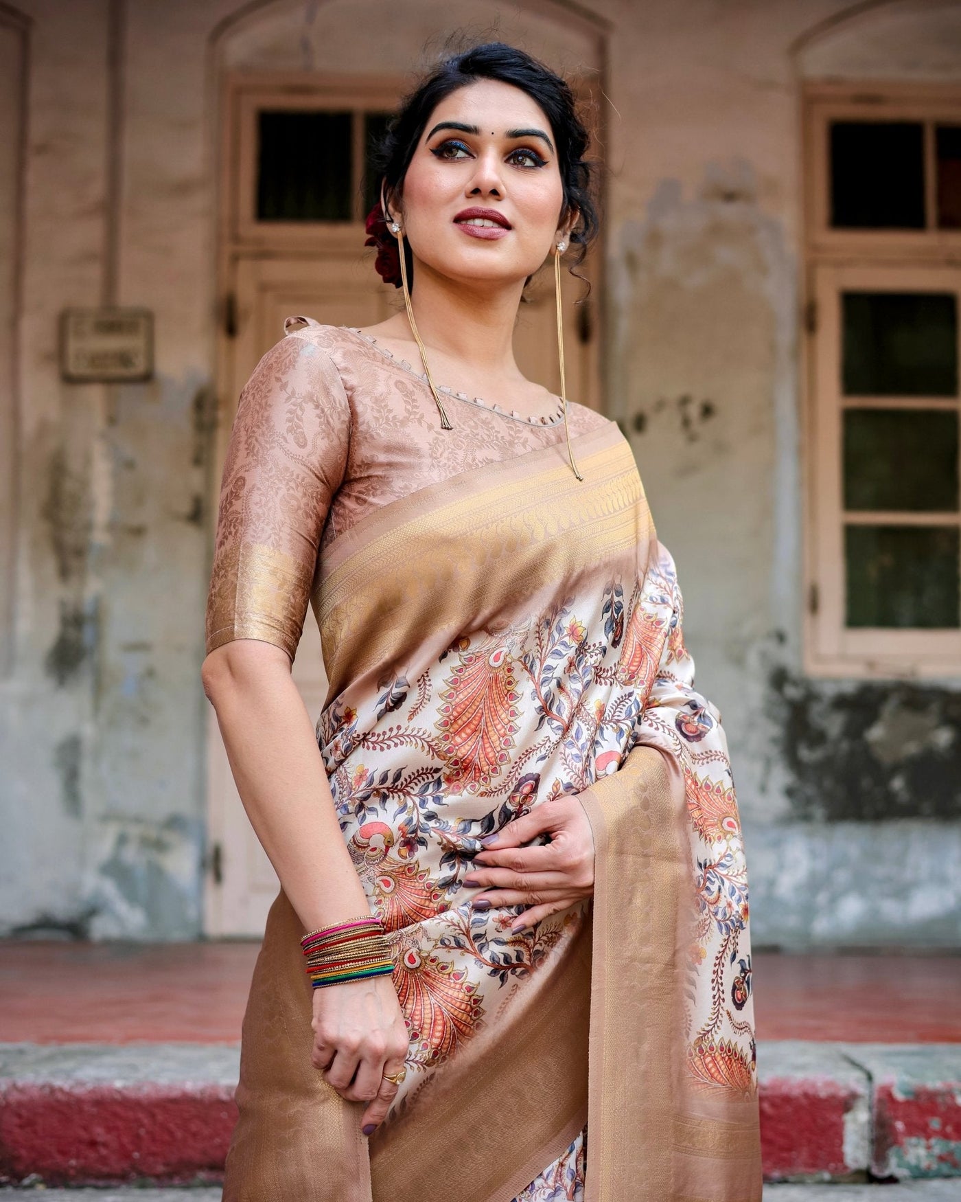 Pure Banarasi Silk Saree Weaved With Golden Zari Comes With Tassels - Almaari Fashion