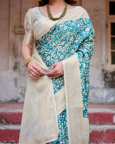 Pure Banarasi Silk Saree Weaved With Golden Zari Comes With Tassels - Almaari Fashion