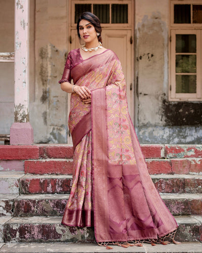 Pure Banarasi Silk Saree Weaved With Golden Zari Comes With Tassels - Almaari Fashion