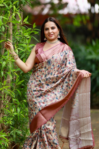 Pure Banarasi Silk Saree Weaved With Golden Zari Comes With Tassels - Almaari Fashion