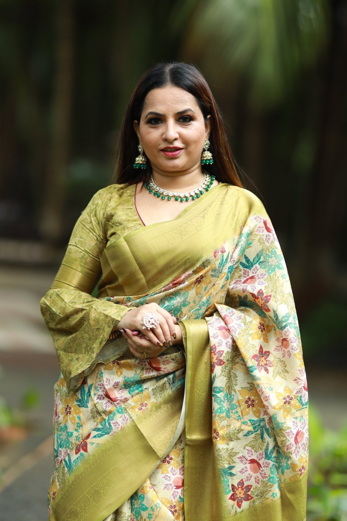 Pure Banarasi Silk Saree Weaved With Golden Zari Comes With Tassels - Almaari Fashion