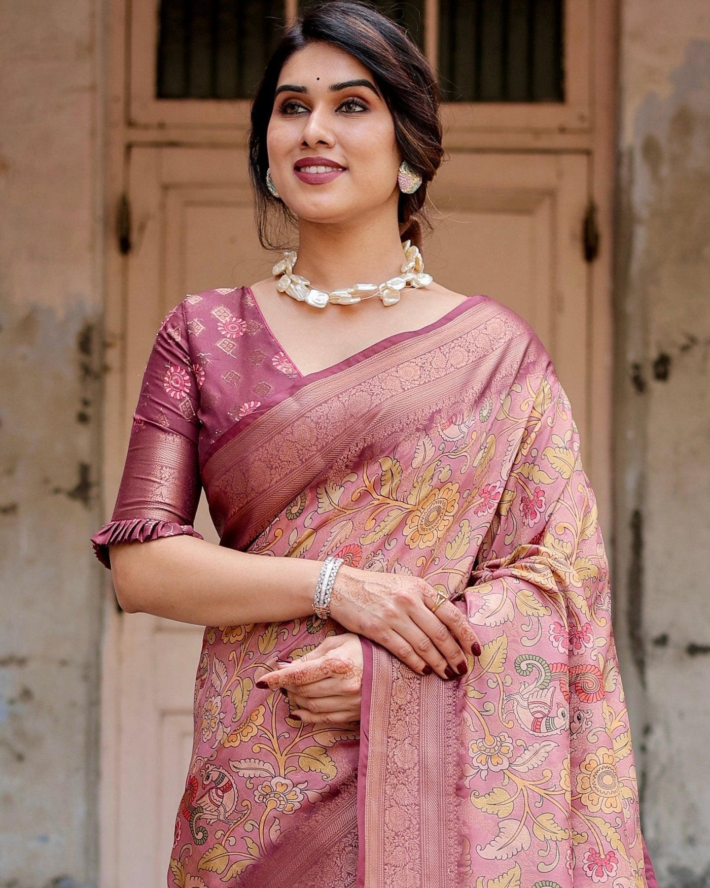 Pure Banarasi Silk Saree Weaved With Golden Zari Comes With Tassels - Almaari Fashion