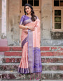 Peach and Purple Floral Digital Print Banarasi Silk Saree with Zari Weave and Tassel-Adorned Pallu