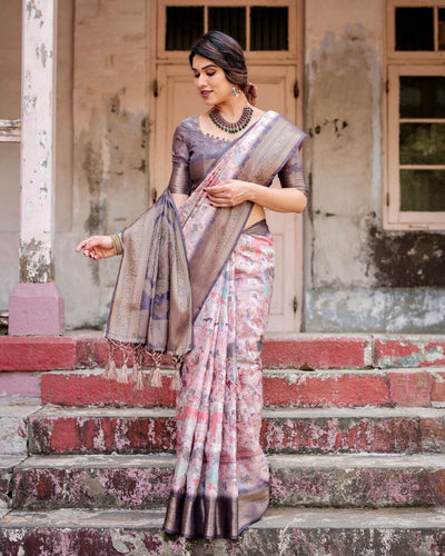 Pure Banarasi Silk Saree Weaved With Golden Zari Comes With Tassels - Almaari Fashion