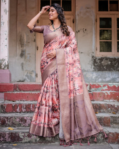 Pure Banarasi Silk Saree Weaved With Golden Zari Comes With Tassels - Almaari Fashion