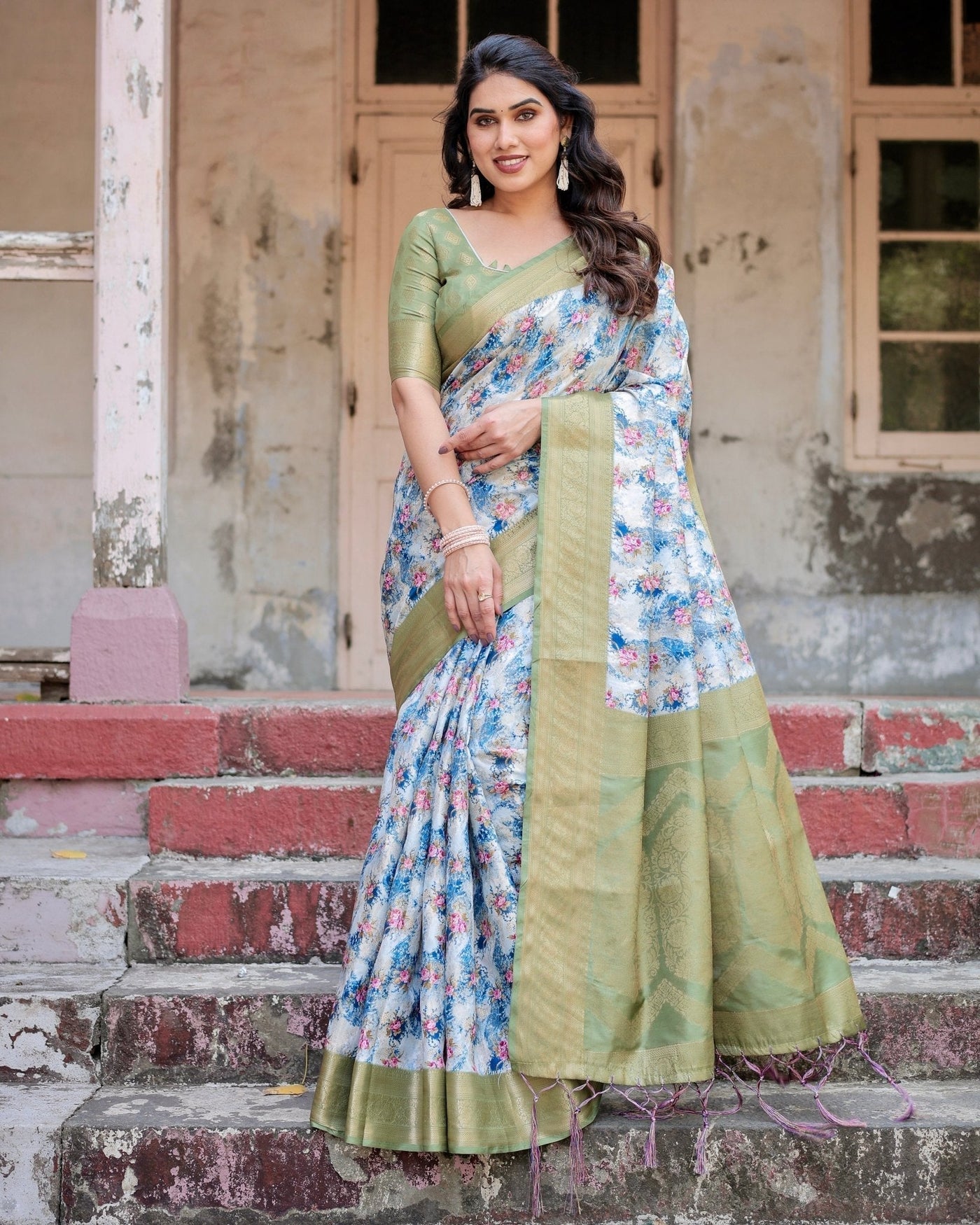 Pure Banarasi Silk Saree Weaved With Golden Zari Comes With Tassels - Almaari Fashion