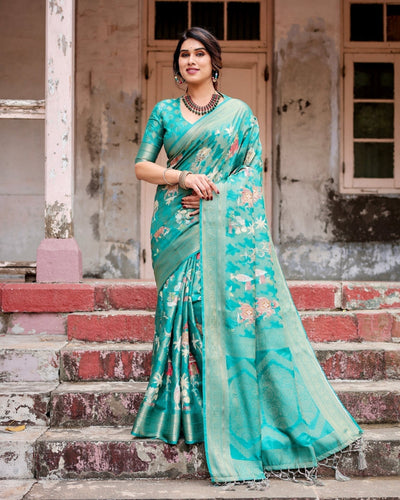 Pure Banarasi Silk Saree Weaved With Golden Zari Comes With Tassels - Almaari Fashion