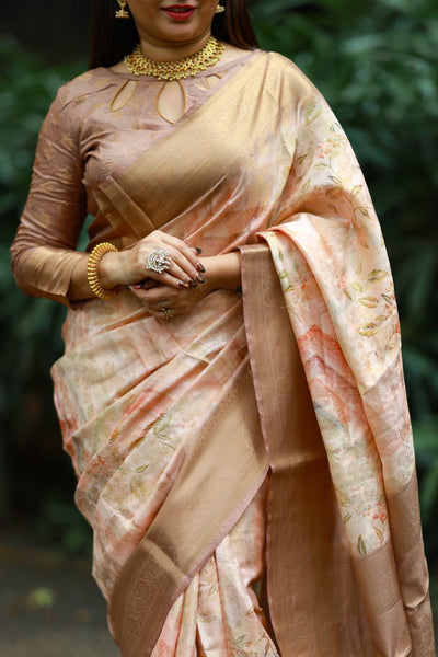 Pure Banarasi Silk Saree Weaved With Golden Zari Comes With Tassels - Almaari Fashion