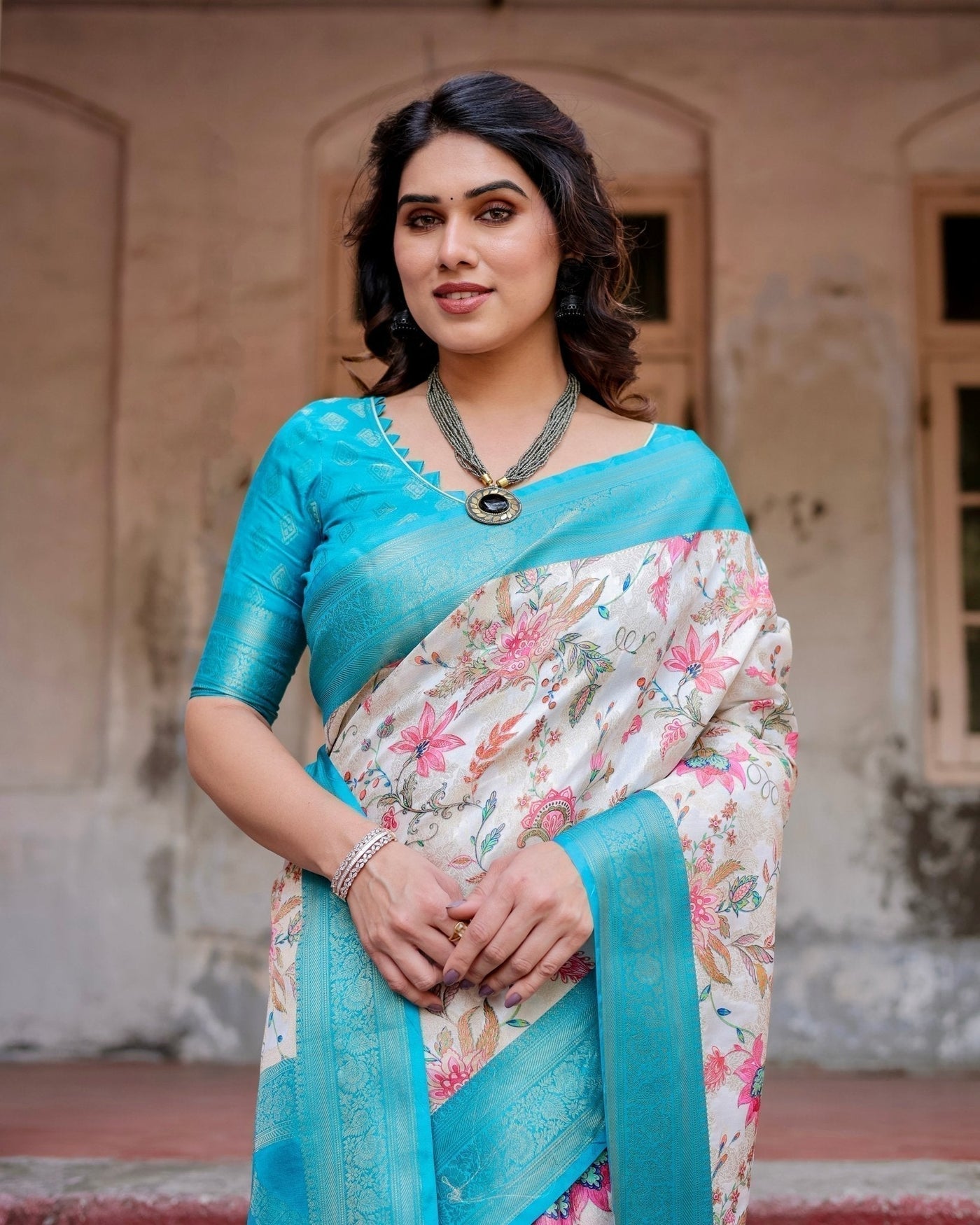 Pure Banarasi Silk Saree Weaved With Golden Zari Comes With Tassels - Almaari Fashion