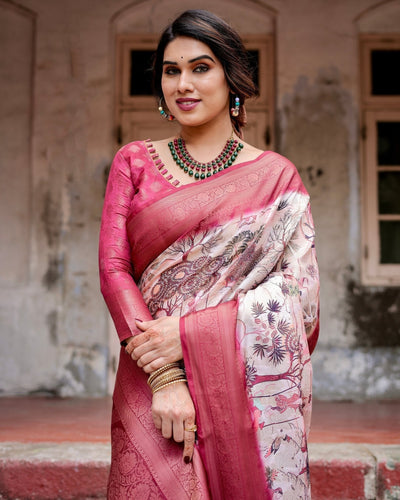 Pure Banarasi Silk Saree Weaved With Golden Zari Comes With Tassels - Almaari Fashion