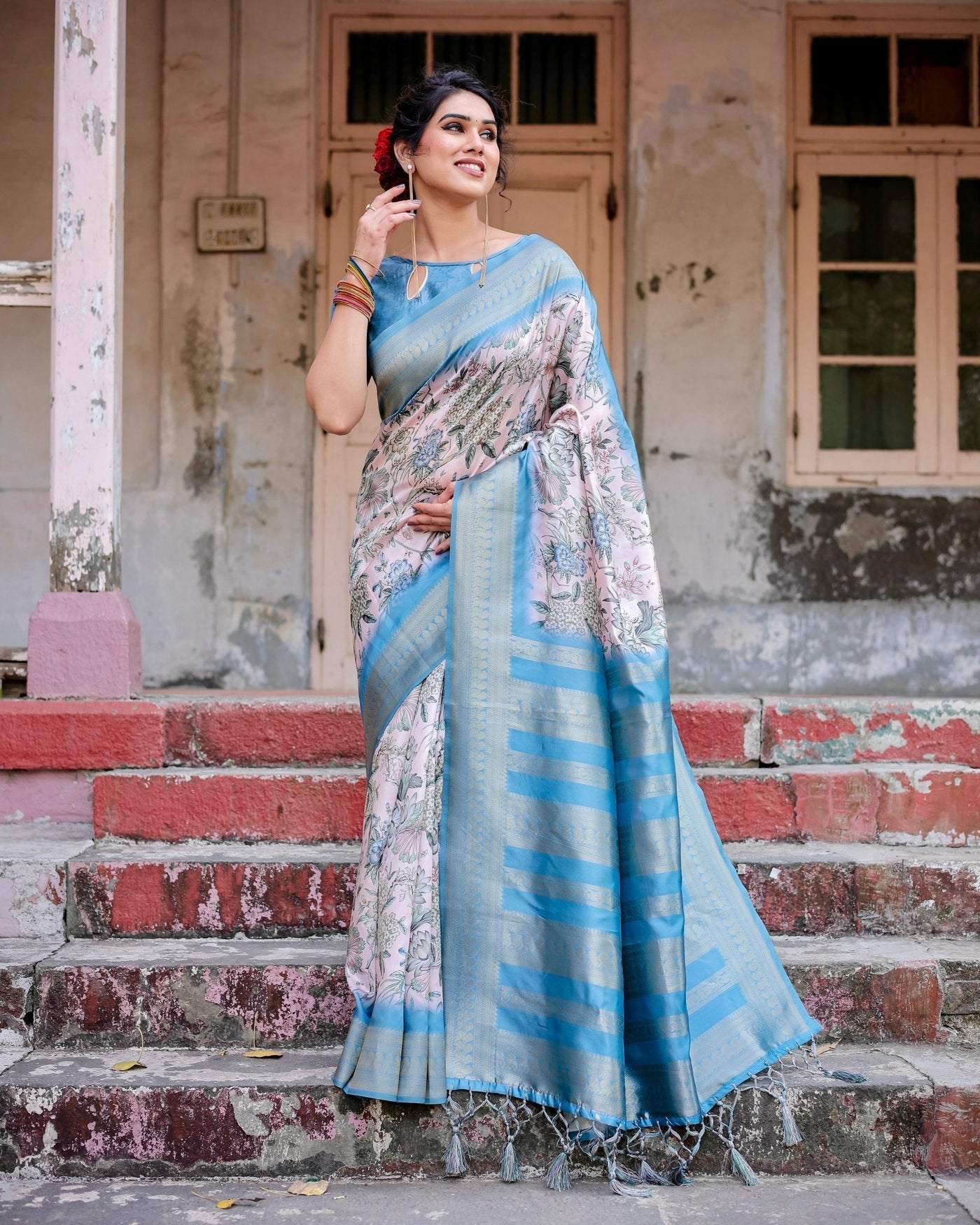 Pure Banarasi Silk Saree Weaved With Golden Zari Comes With Tassels - Almaari Fashion