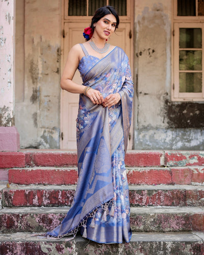 Pure Banarasi Silk Saree Weaved With Golden Zari Comes With Tassels - Almaari Fashion