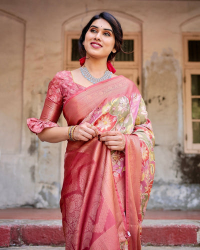 Pure Banarasi Silk Saree Weaved With Golden Zari Comes With Tassels - Almaari Fashion