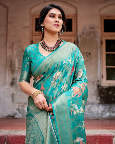 Pure Banarasi Silk Saree Weaved With Golden Zari Comes With Tassels - Almaari Fashion